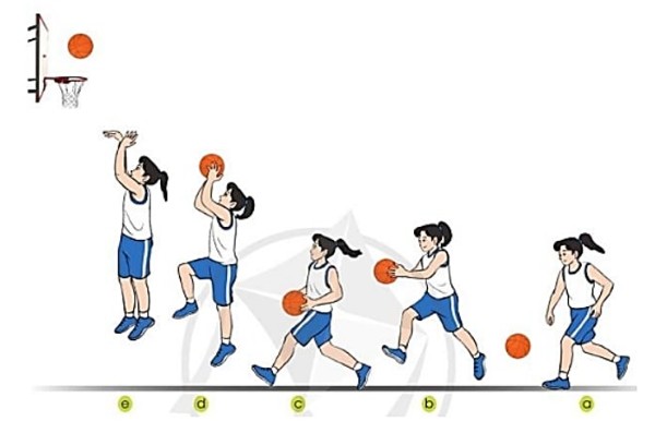 Kỹ thuật dẫn bóng 2 bước kết hợp ném bóng lên cao bằng 1 tay trong cách ném bóng rổ
